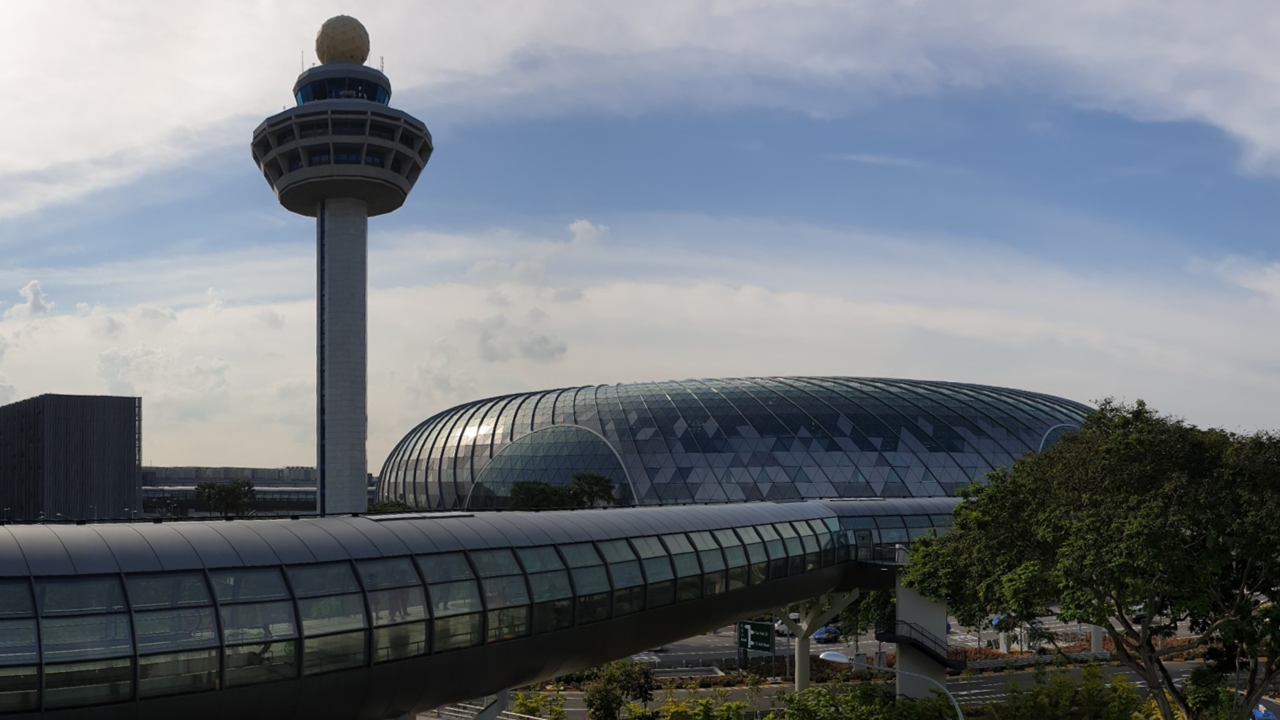 Jewel Changi Airport exterior with control tower